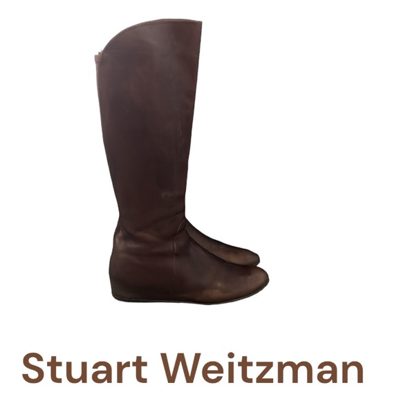 Authentic Stuart Weitzman tall brown leather wedge boots sz 10 - Picture 2 of 15